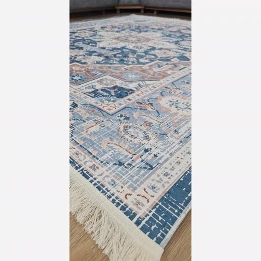 فرش ماشینی چاپی | فرشینه مخمل طرح آبی وینتیج استوپ دار O132 (پس کرایه) فرش ماشینی چاپی | فرشینه مخمل طرح آبی وینتیج استوپ دار O132 (پس کرایه) - Image 5