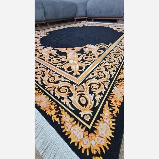 فرش ماشینی چاپی | فرشینه هازان ترک طرح مشکی طلایی لوکس کد 010 (پس کرایه) فرش ماشینی چاپی | فرشینه هازان ترک طرح مشکی طلایی لوکس کد 010 (پس کرایه) - Image 5