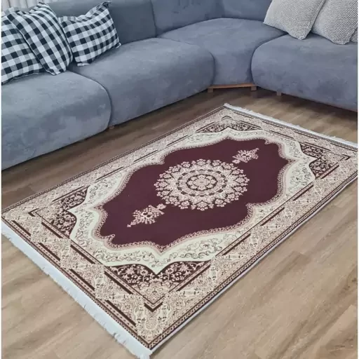 فرش ماشینی چاپی | فرشینه هازان ترک طرح سنتی کرم زرشکی h318 (پس کرایه) فرش ماشینی چاپی | فرشینه هازان ترک طرح سنتی کرم زرشکی h318 (پس کرایه) - Image 2