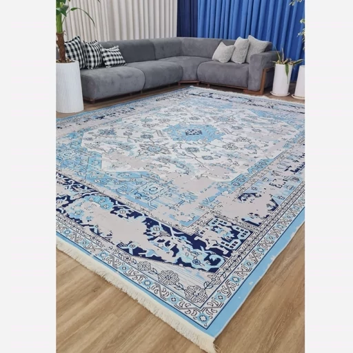 فرشینه مخمل آبی وینتیج (پس کرایه) فرشینه مخمل آبی وینتیج (پس کرایه) - Image 13