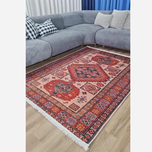 فرش ماشینی چاپی | فرشینه هازان ترک طرح سنتی قرمز کد O110 (پس کرایه) فرش ماشینی چاپی | فرشینه هازان ترک طرح سنتی قرمز کد O110 (پس کرایه) - Image 4