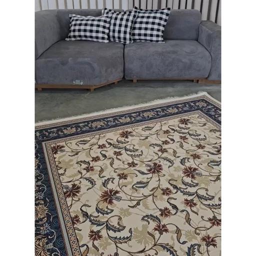 فرشینه هازان ترک سنتی کرم آبی کد O134 (پس کرایه) فرشینه هازان ترک سنتی کرم آبی کد O134 (پس کرایه) - Image 2