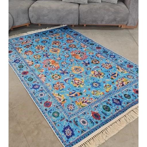 فرش ماشینی چاپی | فرشینه مخمل افشان آبی فیروزه ای A043 (پس کرایه) فرش ماشینی چاپی | فرشینه مخمل افشان آبی فیروزه ای A043 (پس کرایه)