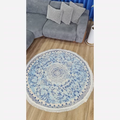 فرش ماشینی چاپی | فرشینه مخمل گرد رنگ آبی کد C23 (پس کرایه) فرش ماشینی چاپی | فرشینه مخمل گرد رنگ آبی کد C23 (پس کرایه) - Image 2
