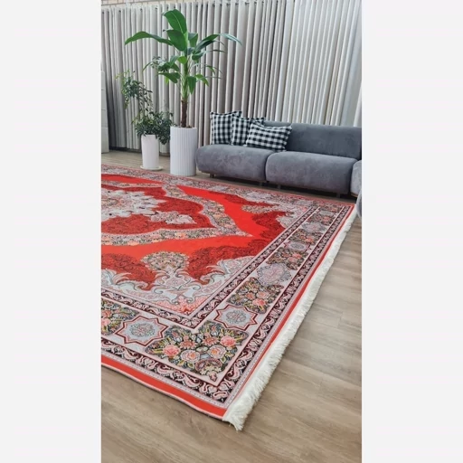 فرش ماشینی چاپی | فرشینه مخمل طرح سنتی قرمز 099 (پس کرایه) فرش ماشینی چاپی | فرشینه مخمل طرح سنتی قرمز 099 (پس کرایه) - Image 8
