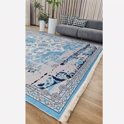 فرشینه مخمل آبی وینتیج (پس کرایه) فرشینه مخمل آبی وینتیج (پس کرایه) - Image 6