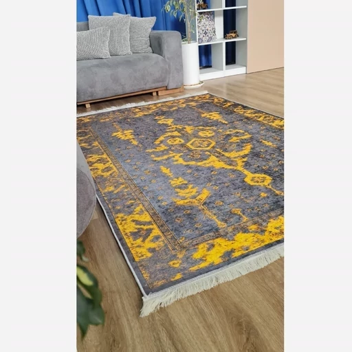 فرشینه هازان ترک وینتیج طوسی زرد (پس کرایه) فرشینه هازان ترک وینتیج طوسی زرد (پس کرایه) - Image 6