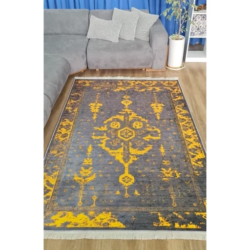 فرشینه هازان ترک وینتیج طوسی زرد (پس کرایه) فرشینه هازان ترک وینتیج طوسی زرد (پس کرایه) - Image 2