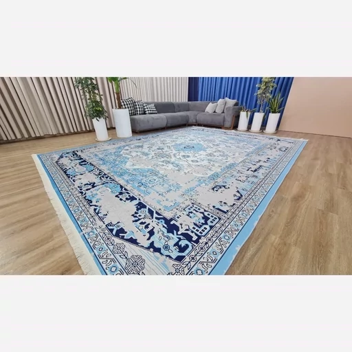 فرشینه مخمل آبی وینتیج (پس کرایه) فرشینه مخمل آبی وینتیج (پس کرایه) - Image 8