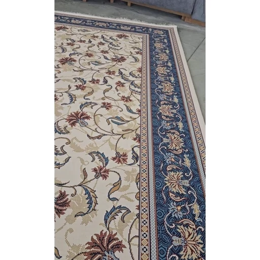 فرشینه هازان ترک سنتی کرم آبی کد O134 (پس کرایه) فرشینه هازان ترک سنتی کرم آبی کد O134 (پس کرایه) - Image 3