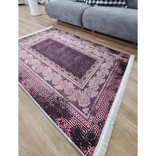 فرش ماشینی چاپی | فرشینه هازان ترک طرح بنفش وینتیج مدرن کد h478(پس کرایه) فرش ماشینی چاپی | فرشینه هازان ترک طرح بنفش وینتیج مدرن کد h478(پس کرایه) - Image 2