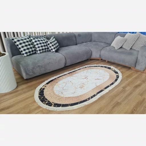 فرش بیضی ورساچه مخمل شنل ترک b18 (پس کرایه) فرش بیضی ورساچه مخمل شنل ترک b18 (پس کرایه) - Image 5