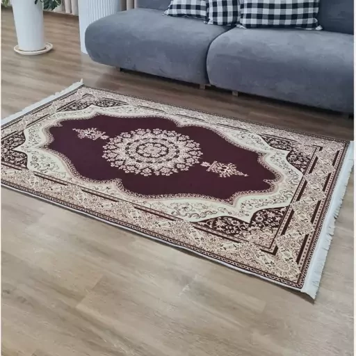 فرش ماشینی چاپی | فرشینه هازان ترک طرح سنتی کرم زرشکی h318 (پس کرایه) فرش ماشینی چاپی | فرشینه هازان ترک طرح سنتی کرم زرشکی h318 (پس کرایه) - Image 5
