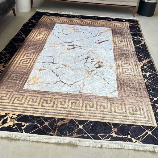 فرش مدرن مشکی طلایی هازان ترک ابعاد دلخواه (پس کرایه) فرش مدرن مشکی طلایی هازان ترک ابعاد دلخواه (پس کرایه) - Image 4