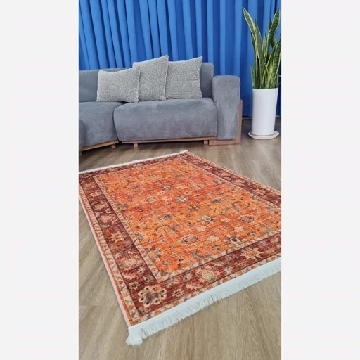 فرش ماشینی چاپی | فرشینه هازان ترک طرح سنتی نارنجی (پس کرایه) فرش ماشینی چاپی | فرشینه هازان ترک طرح سنتی نارنجی (پس کرایه) - Image 3