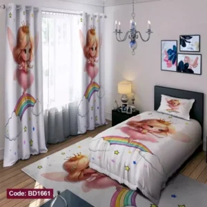 ست فانتزی رو تختی چاپی دخترانه رنگین کمان کد bd1661 (پس کرایه)