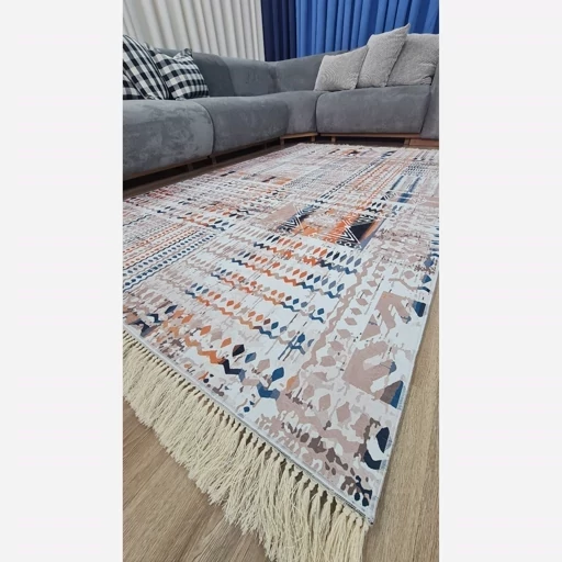 فرش ماشینی چاپی | فرشینه هازان ترک طرح مینیمال زمینه روشن (پس کرایه) فرش ماشینی چاپی | فرشینه هازان ترک طرح مینیمال زمینه روشن (پس کرایه) - Image 5