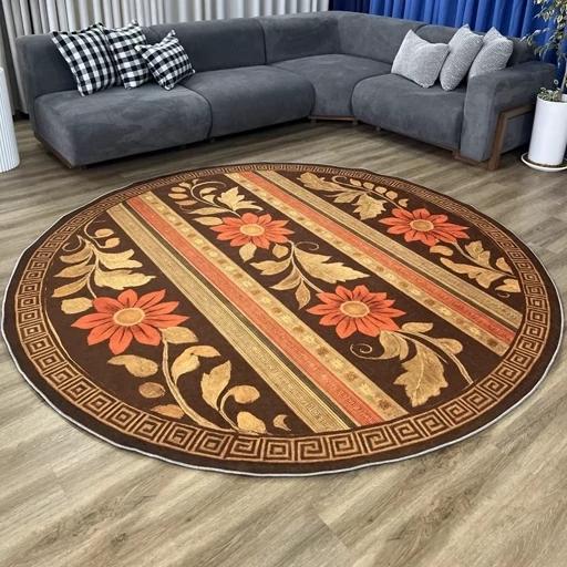 فرشینه گرد مخمل تُرک پاگرد راه پله طرح گل ورساچه کد F 135(پس کرایه) فرشینه گرد مخمل تُرک پاگرد راه پله طرح گل ورساچه کد F 135(پس کرایه) - Image 2