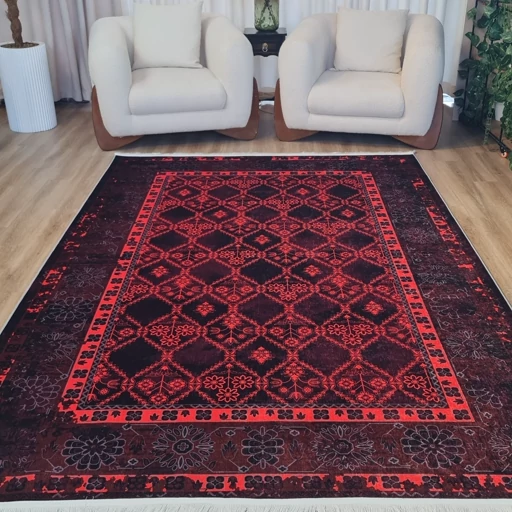 فرشینه مخمل هازان طرح قرمز زرشکی L336(پس کرایه) فرشینه مخمل هازان طرح قرمز زرشکی L336(پس کرایه) - Image 2