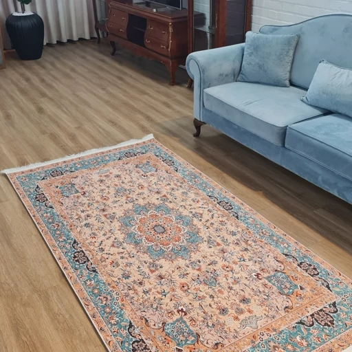 فرشینه مخمل هازان طرح فیروزه ای کازرون L466(پس کرایه) فرشینه مخمل هازان طرح فیروزه ای کازرون L466(پس کرایه) - Image 2