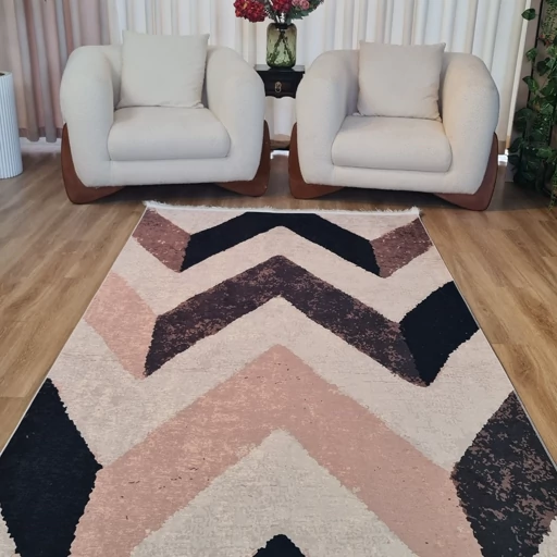 فرشینه مخمل هازان طرح زیگ زاگ کرم شیری X117(پس کرایه) فرشینه مخمل هازان طرح زیگ زاگ کرم شیری X117(پس کرایه) - Image 2