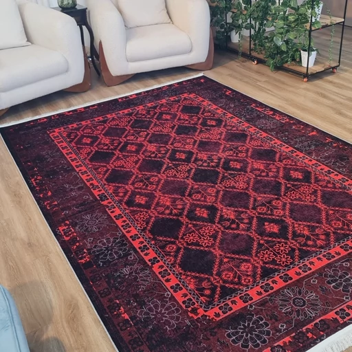 فرشینه مخمل هازان طرح قرمز زرشکی L336(پس کرایه) فرشینه مخمل هازان طرح قرمز زرشکی L336(پس کرایه)