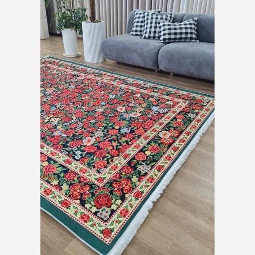 فرشینه مخمل طرح ابریشمی گل باغ سبز برند قالیوا U120 (پس کرایه) فرشینه مخمل طرح ابریشمی گل باغ سبز برند قالیوا U120 (پس کرایه)