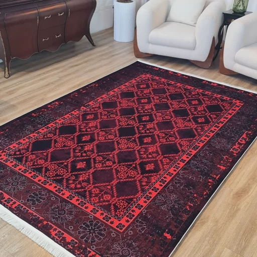 فرشینه مخمل هازان طرح قرمز زرشکی L336(پس کرایه) فرشینه مخمل هازان طرح قرمز زرشکی L336(پس کرایه) - Image 3