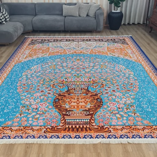 فرشینه مخمل هازان طرح فیروزه گلدان a019(پس کرایه) فرشینه مخمل هازان طرح فیروزه گلدان a019(پس کرایه)